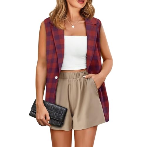 Women's Plaid Vest Sleeveless Suit Jacket Business Work Blazer Classic Vintage Twill & Plaid Print3