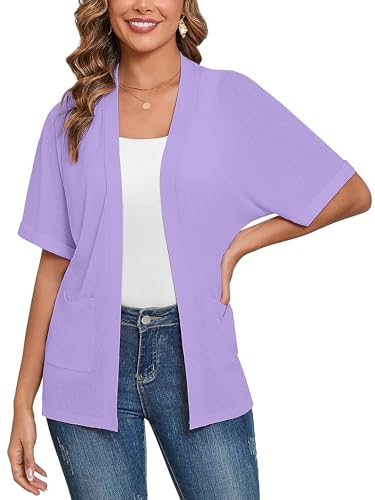 Image of Heymoments Women's Lightweight Open Front Cardigans Short Sleeve Casual Soft Knit Cardigan Sweaters with Pocket S-2XL