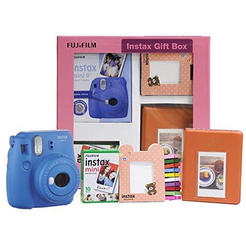 Fujifilm Instax Mini 9 Instant Camera (Cobalt Blue) Gift Box with 10 Shots