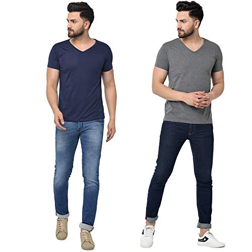 Image of JANGOBOY Men's V-Neck Cotton T-Shirt (Pack of 2)