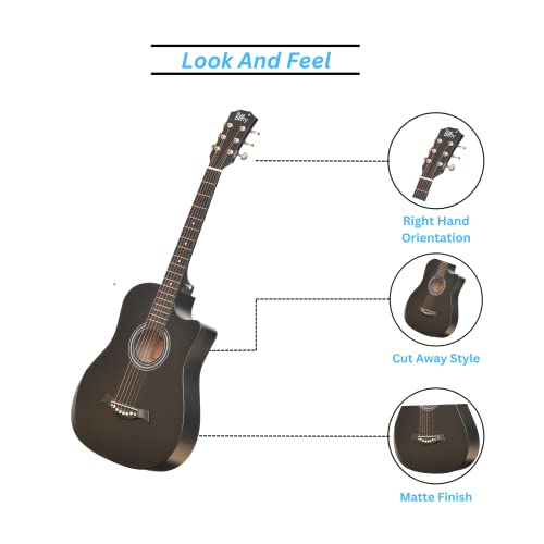 Image of BLUEBERRY VIP-382, Acoustic Guitar, Cutway Innovative design With Bag, Belt, String Set And 2 Picks - 38 Inch (Black)