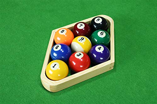 BETTERLINE - Juego de Bolas de Billar para Mesa de Piscina, triángulo, Bola y Estante de Diamante de 9 Bolas (Madera), 5 tizas y 2 Pegatinas para manteles – Accesorios para Mesa de Billar