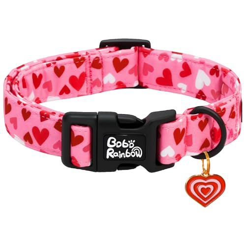 Image of Dog Collars, Valentine's Pink Cute Love Heart Print Pet Collar Durable Adjustable Plastic Pendant Dog Collar for Medium Dogs