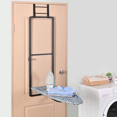 KINGBOARD Over Door Ironing Board, Hanging Ironing Board with Iron Holder, 36" X 12" Compact Fold Down Iron Board for Small Spaces, Removable Heat Resistant Cover, Blue - Image 2