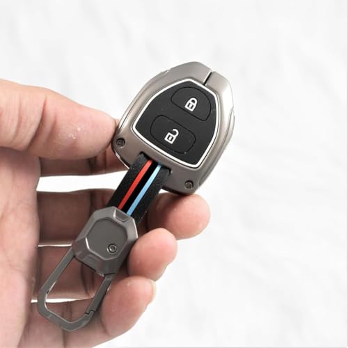 Image of BKN Luxury Metal Soft Car Key Cover Shell with Keychain & Full Protection Compatible with Old Toyota Innova | Fortuner | Corolla | Camry | 2 Button Remote Key