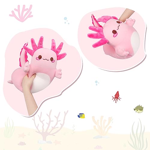 Image of Auspicious beginning 20 inch Cute Axolotl Stuffed Animal Plush Pillow, Soft Kawaii Cat face Pink Axolotl Body Pillow Long Plush Doll Standing Hugging Pillow Toys for Kids Children Adults Gifts