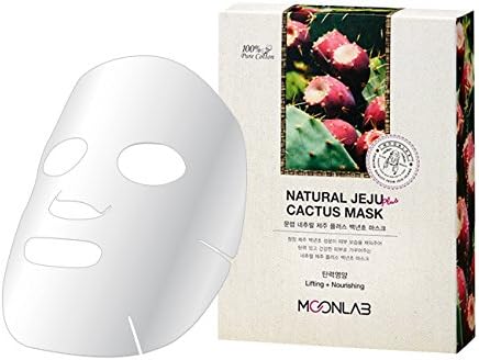 [MOONLAB] NATURAL JEJU PLUS CACTUS SHEET MASK – Delivers Intensive Hydrating Benefits and Improve Skin Elasticity With Cactus Fruit Extract and Collagen, 100% Pure Cotton Sheet, 22ml Pack of 10pcs