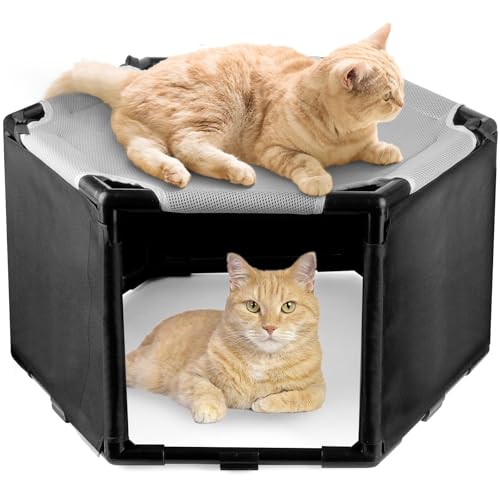 BETYMAN Elevated Cat Hammock Bed with Privacy Fence Portable Raised Dog Cat Bed Breathable Mesh & Anti-Slip Feet for Indoor Outdoor Use Easy to Clean & Carry Without Mat