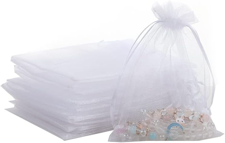 LYSXP 100 bolsas de regalo de organza blanca de 4 x 6 pulgadas, bolsas de organza transparente con cordón, ideales para fiestas, Navidad, dulces