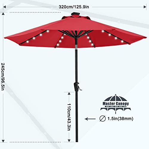 Image of MASTERCANOPY 11ft Patio Umbrella with Solar Lights, Red