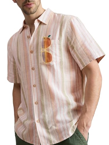 Chemise rayée en lin et coton Ely homme grand confort Orange MLT XXL