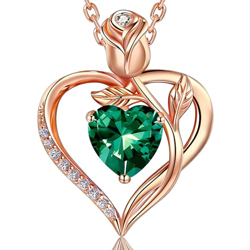 Image of Heart Birthstone Necklace for Women I Love You