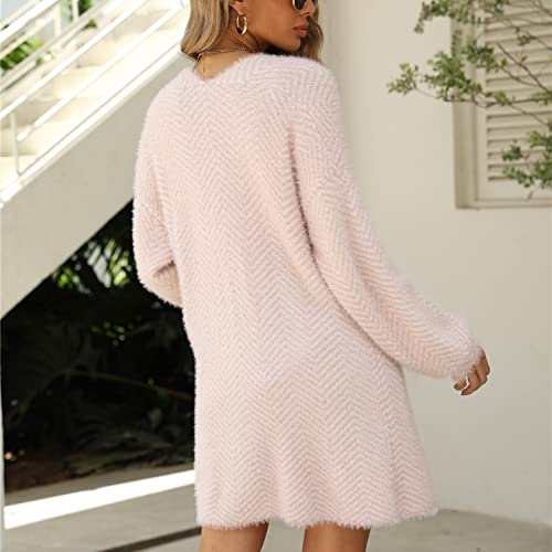Women's Long Duster Cardigan Chevron Fuzzy Baggy Loose Warm Knitted Long Sleeve Open Front Midi Sweater Cardigan 6