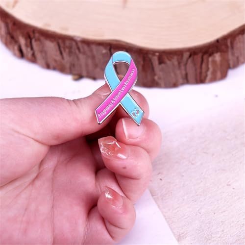 Image of Pink & Blue Ribbon Shaped Enamel Pin Pregnancy Intant Loss Awareness Ribbon Brooch Lapel Pin Metal Badge for Birth Defects Awareness, SIDS Awareness, Male Breast Cancer, Fundraising & Gift Giving