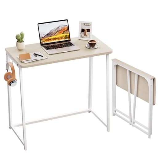 WOHOMO Folding Desk, Small Foldable Desk 31.5" for Small Spaces, Space Saving Computer Table Writing Workstation for Home Office, Easy Assembly, Oak