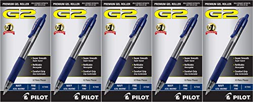 PILOT G2 Premium Refillable & Retractable Rolling Ball Gel Pens, Fine Point, Navy Blue Ink, 12-Pack (31187)-5 Pack