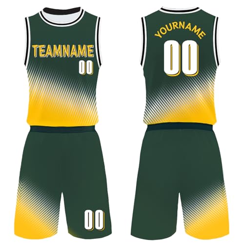 Custom Basketball Jersey for Men Women Youth Suit Personalized Jersey Customizable Basketball Jersey Green Yellow
