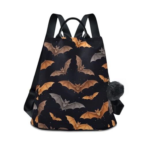 Sac à dos pour femme imprimé chauve-souris avec fermeture éclair arrière et poches latérales