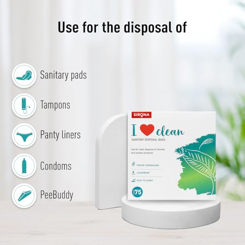 Image of Sirona Personal Disposal Bags - 75 Bags for Discreet Tampons, Sanitary Pads /Napkin, Panty Liners, Tampons & Condoms | Menstrual Care and Hygiene Products