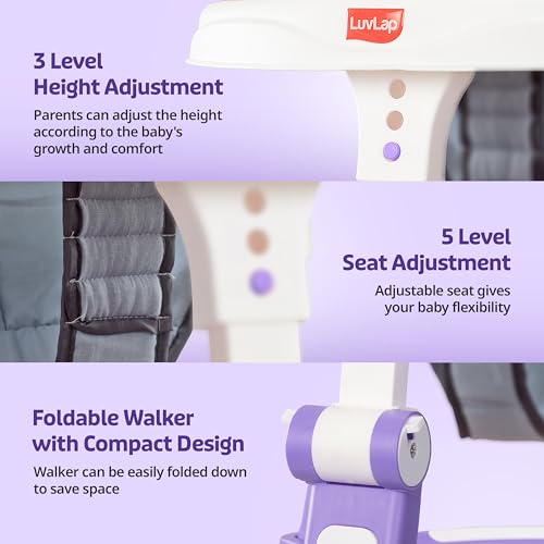 Image of LuvLap Elegant 360 Baby Walkers for 6-18 Months | 3 Level Height Adjustment Walker /Advanced Baby Activity Walker for Kids, Walker for Boys & Girls, Purple