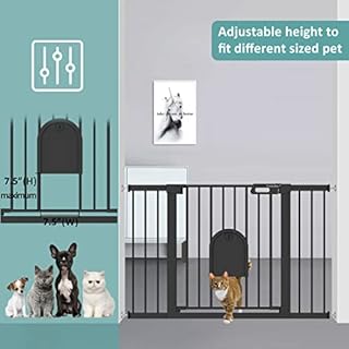 TSAYAWA Baby Gate with Cat Door Pet Gate with Small Door Walk Through Pressure Mounted for Cat No Drill Black 40.55"-43.31" Wide