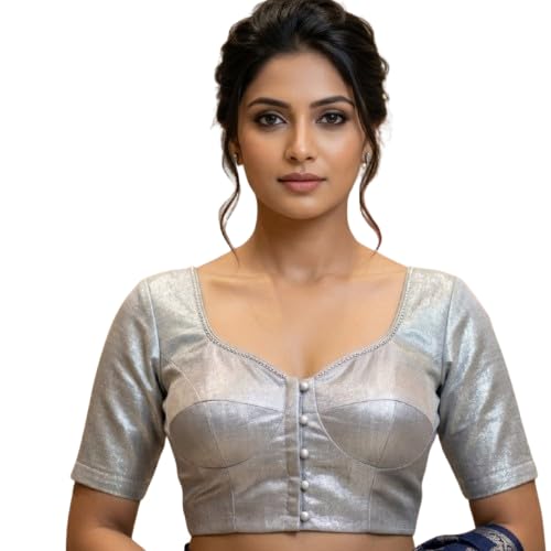aparajita creations Women Padded Blouse Metallic Tissue Fabric | U Neck Designer Saree Blouse with Cotton Lining | Half Sleeves Blouse for Women-picture-23