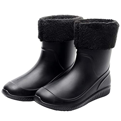 Image of ANUFER Men's Mid-Calf Snow Rain Boots Outdoor Waterproof Gardening Farm Boots with Removable Fluff Lining