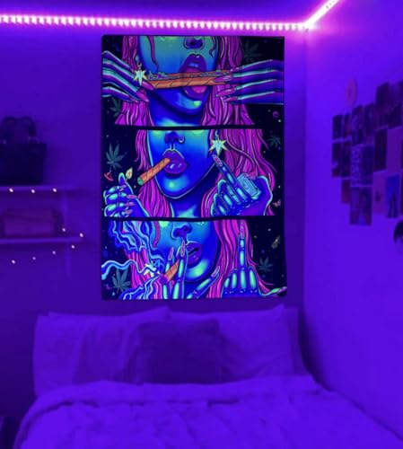 Hippie Hippy Wall Tapestry Trippy Smoking Tapestry Blacklight Tapestries for Stoner Bedroom Room Decor Weed Accessories Smoke Tapestrys Marijuana Cannabis High ST Poster Trippy Room Decor 29 x 37