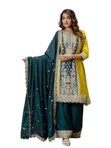 Costume Salwar en soie anti-frottement avec Kurta Palazzo fluide et Dupatta léger