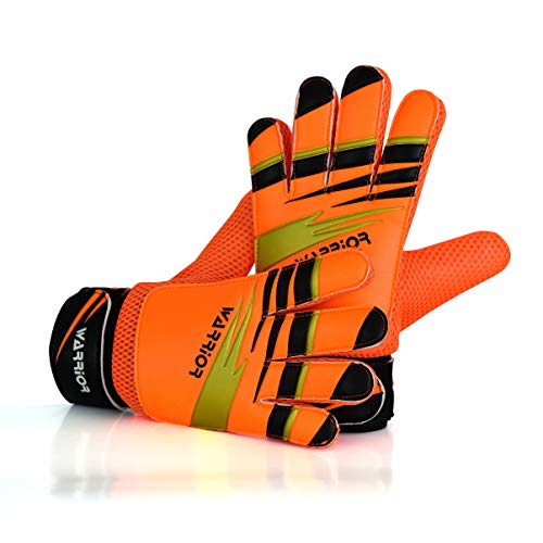 Guantes de portero para niños y jóvenes, guerreros para niños, niñas y niños, fútbol | entrenamiento con doble protección de muñeca material de látex antideslizante resistente al desgaste (naranja, 3)