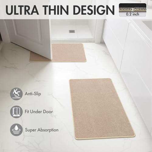 MIULEE Bathroom Rugs Set 2 Pieces, Thin Bath Mats Beige 17"x27"+20"x32" by MIULEE - Used condition - Image 2
