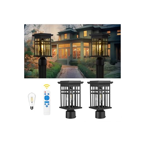 Image of zeyu 2-Pack 12-Inch Solar Column Light, Clear Glass, Black, 20068-P-2 SL BK
