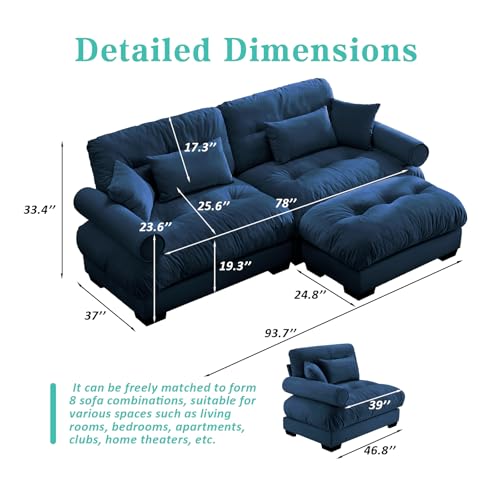Image of SoarFlash L Shaped Couches for Living Room, Small Sectional Sofa Set with Reversible Chaise, Modern Designed Sleeper Sofas and Modular Couch Function, Suitable for Small Spaces in Apartment, Blue
