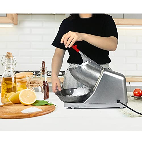 Electric Ice Crusher,110V Electric Ice Shaver Machine with Dual Blades,Bowl and Cover 300W Electric Snow Cone Maker(176lbs/80kg Per Hour,2200rpm) for Shaved Ice,Margaritas,Home Commercial Use(Sliver)