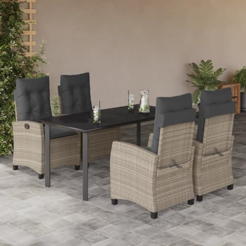 CKioict Sofa Jardin Juego de Muebles de Patio Muebles terraza Exterior Set Comedor de jardín 5 pzas Cojines ratán sintético Gris claroAdecuado para Jardines, terrazas, Balcones