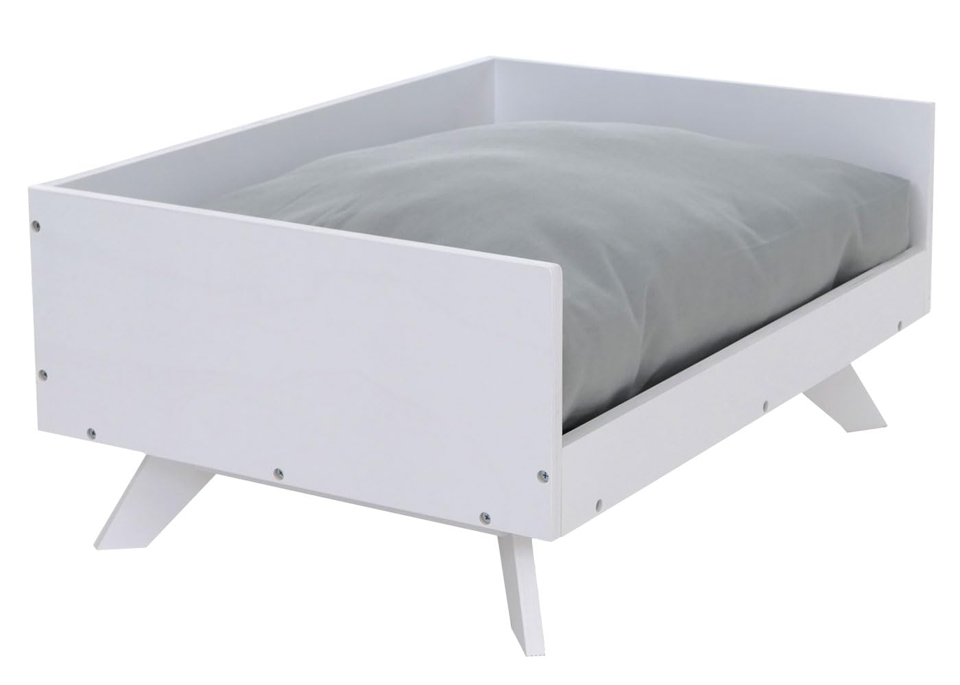 Mendler Lit pour Animaux HWC-Q64, Panier pour Chats et Chiens, Corbeille pour Animaux, couchette, en Bois MVG 32 x 72 x 50 cm - Blanc, Coussin Gris