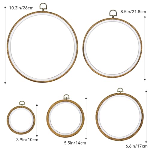 Image of Faylapa 5Pcs 3.9 inch to 10 inch Round Embroidery Hoop Set | Embroidery Hoop Ring Decorative Imitated Wood Display Frame for Embroidery, Cross Stitch, Craft Sewing DIY Hanging Decoration