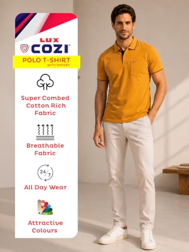 Image of Lux Cozi Men's T-Shirt with Chest Pocket | Polo T-Shirt for Man | Plain Casual Stylish | Half Sleeve| Cotton Blend Collar Polo T-Shirts for Men
