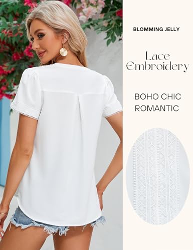 Blooming Jelly Womens Dressy Casual Blouses Short Sleeve V Neck Business Tops Summer Ladies Trendy Boho Office Work Shirts3