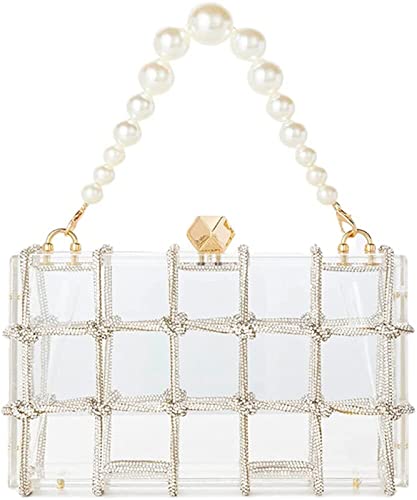 GRUBIFY Caixa de acrílico transparente bolsa de mão vintage bolsa de mão para festa de casamento nup
