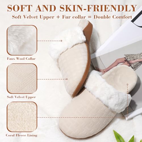 ERGOfoot Orthopedic Slippers for Women, Fuzzy Slipper with Arch Support Bedroom Shoes for Plantar Fasciitis, Slip On Scuffs with Indoor Outdoor Anti-Skid Rubber Sole3