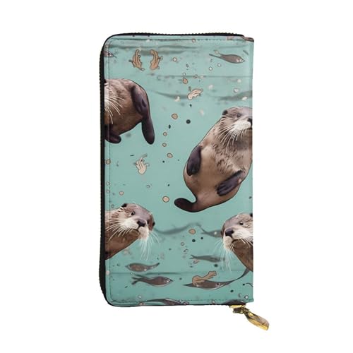 Otters Wallet for Men Women Long Purse Leather Clutch Large Business Handbag Travel Phone Holder Credit Card Holder Money Case with Zipper Leather Wallets Gift