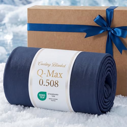 Image of Bedsure Lightweight Cold Blanket for Summer, Bed Cooling Blanket Throw Size for Hot Sleepers, Ice Cool Essentials for Hot Nights, Breathable Thin Bedding for Teens, Adults, Navy, 50 inch x 60 inch