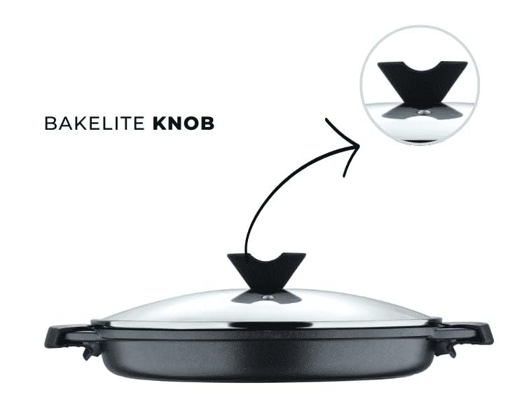 American Coated Grilling pan for Grill, Induction Hob, Stove Tops | 12.60" Diameter Grill Pan with Glass Lid, Oven Safe up to 280*C - Image 4