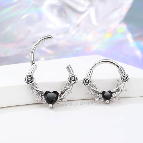 CM Crareesi Mania Rose Septum Rings 16G Septum Piercing Jewelry 316L Stainless Steel Daith Earrings Heart CZ Helix Cartilage Conch Piercing Jewelry for Women4