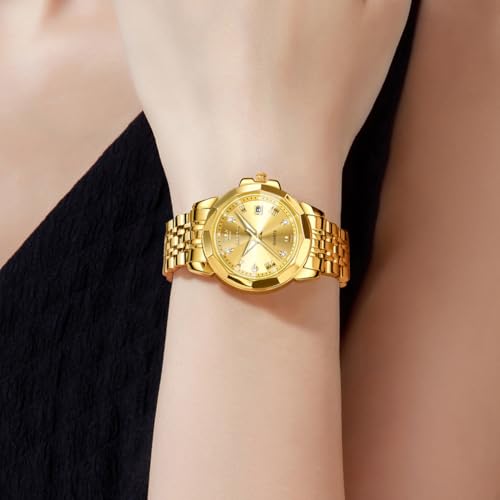 Image of OLEVS Womens Watch Fashion Diamond Analog Gifts Watches for Ladies Quartz Stainless Steel Casual Roman Waterproof Luminous Calendar Wristwatch