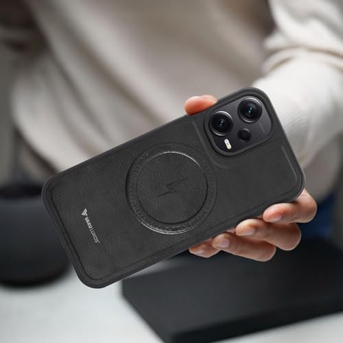 Image of Vaku Luxos Maxtron Back Cover Case for Xiaomi Redmi Note 12 Pro Leather Stitched Magnetic Magsafe TPU Shockproof Case Camera Screen Protector- Black