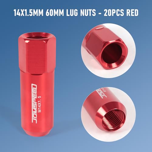 Image of JDMSPEED New Red 20PCS M14X1.5 60MM Extended Forged Aluminum Tuner Racing Lug Nut