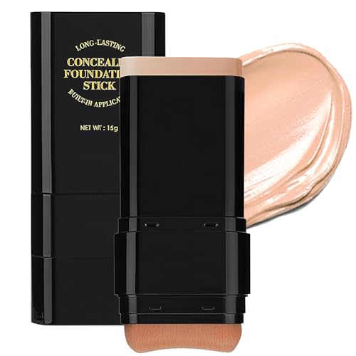 Concealer Foundation Stick, 2 in 1 Dual-Ended Long-Lasting Concealer Stick with Brush, Beauty Balm Skin Tint, Full Coverage for Face Makeup, Contour Sticks for All Skin Types (04#WHEAT)