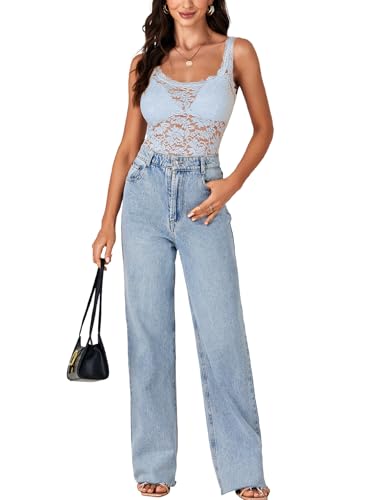 Image of LYANER Women's Floral Lace Sexy Tank Tops